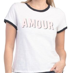 cinq a sept White Ringer Tee with Pink AMOUR Lettering